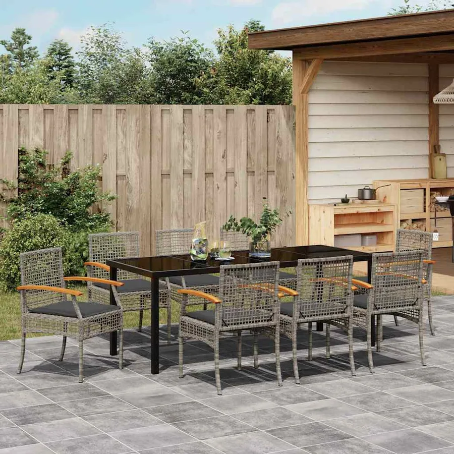 Ensemble de salle à manger pour jardin 9 pcs Gris et Noir Rotin - 4