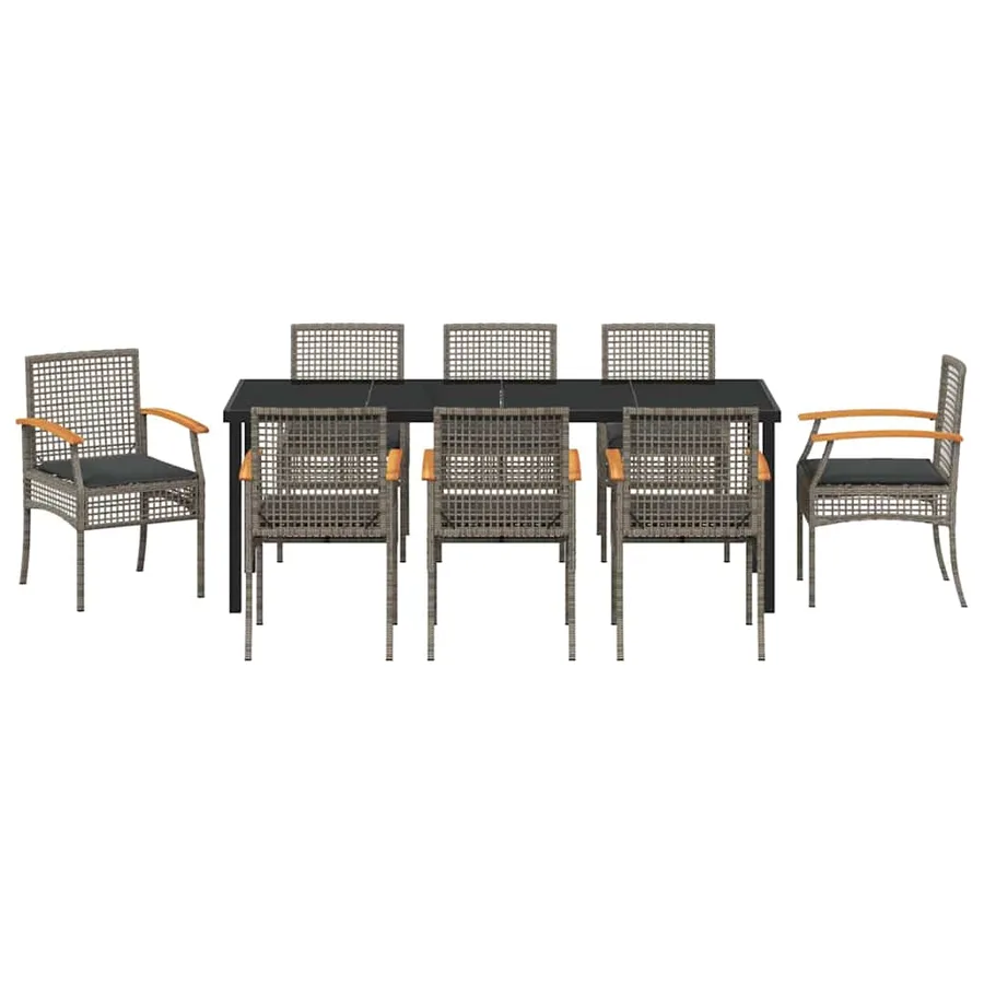 Ensemble de salle à manger pour jardin 9 pcs Gris et Noir Rotin - 7