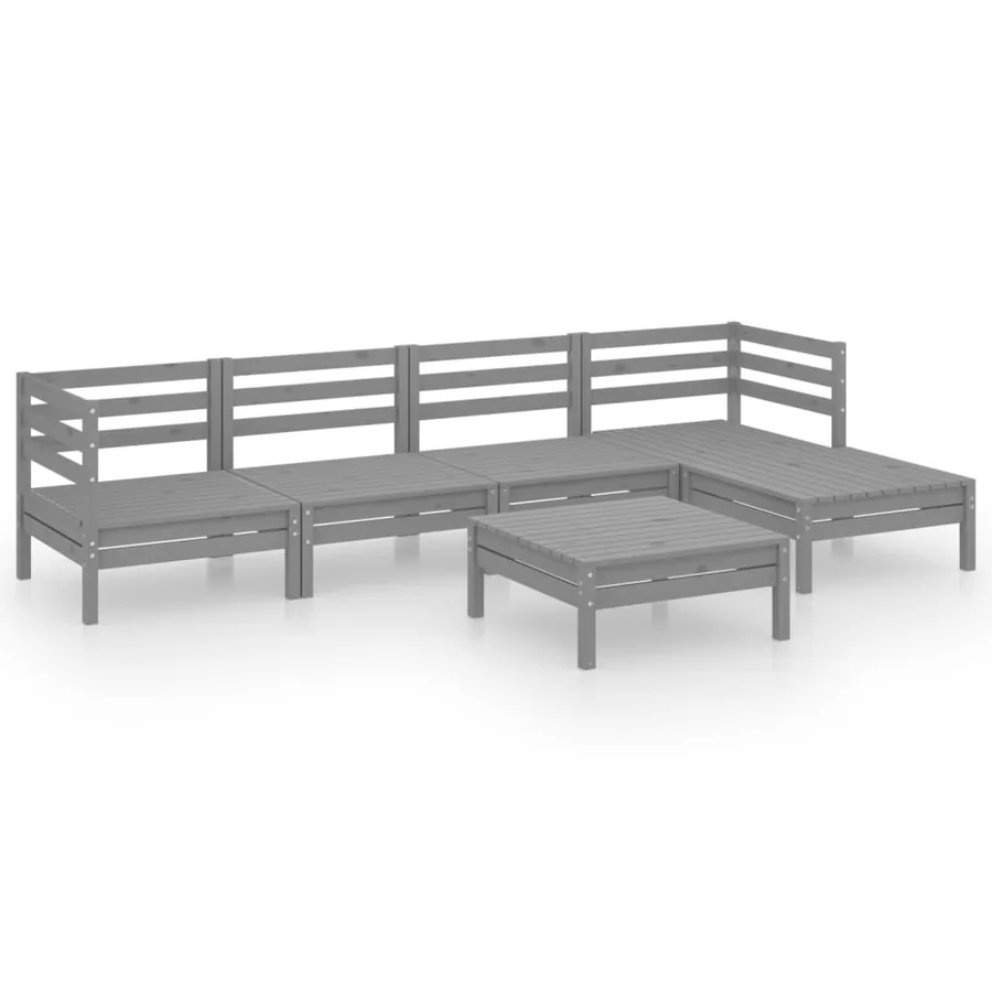 Salon de jardin 6 pcs Bois de pin massif Gris - 2