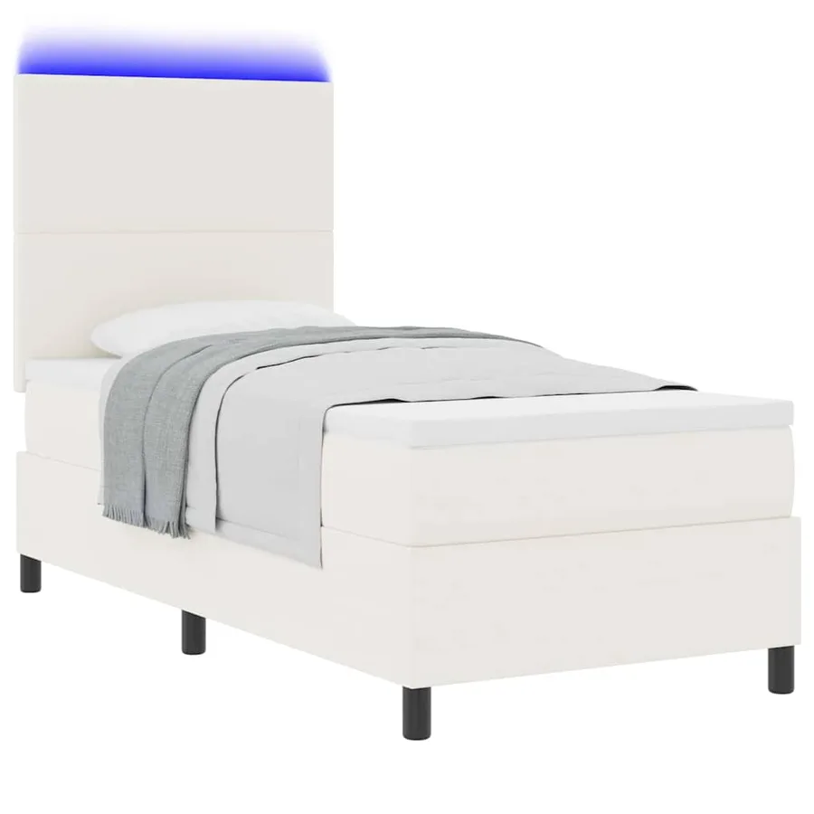 Lit à ressort LED avec tête de lit Crème et Blanc 100 x 200 cm - 3