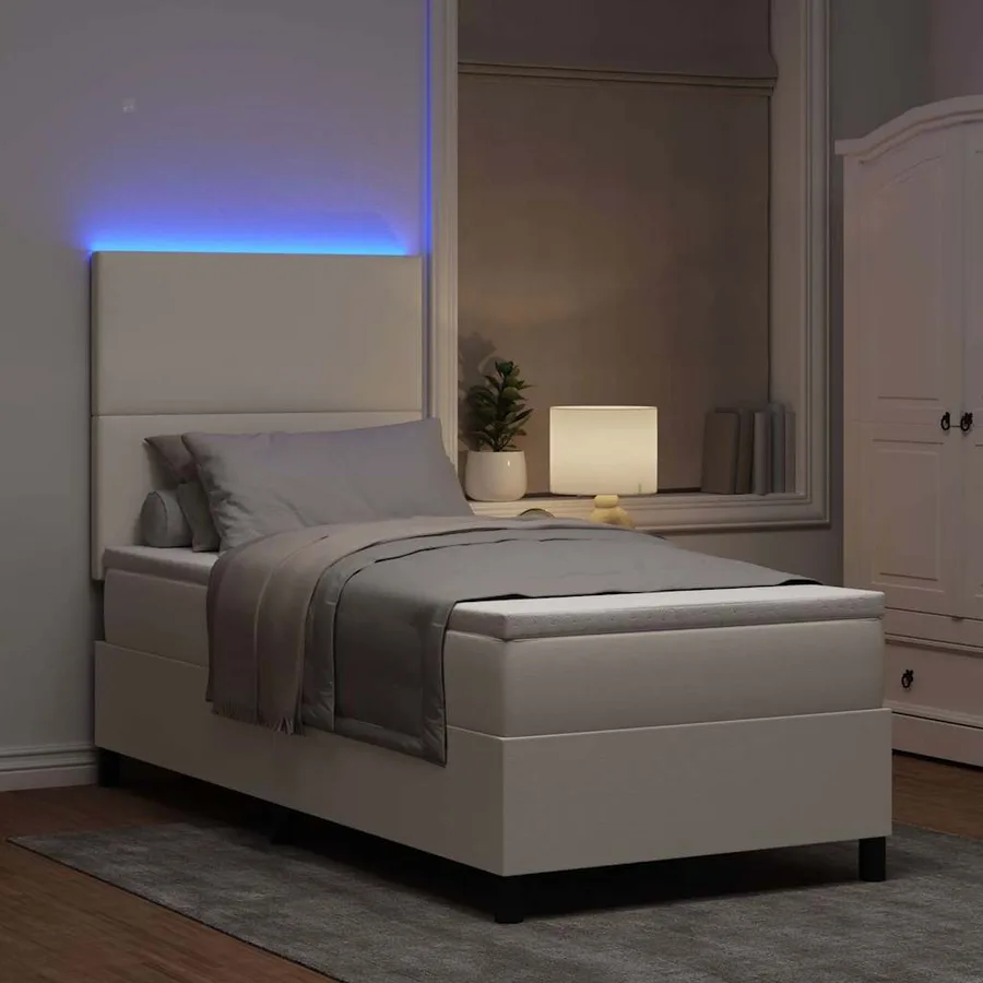 Lit à ressort LED avec tête de lit Crème et Blanc 100 x 200 cm - 5