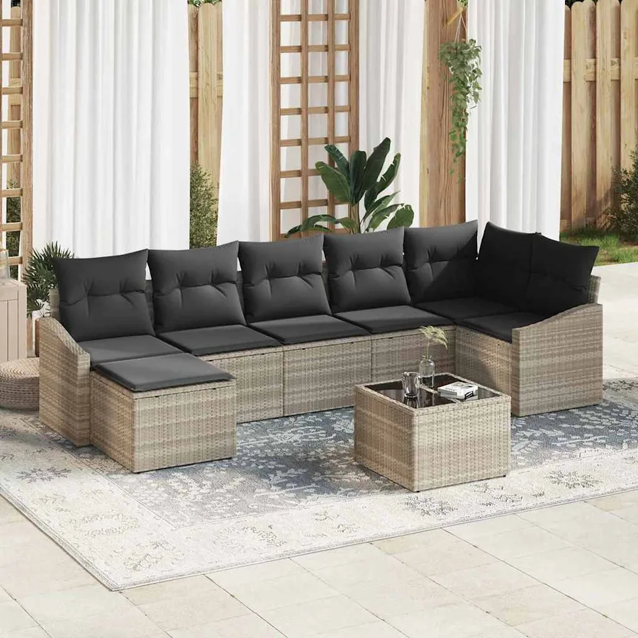 Ensemble de Canapés avec coussin 8 pcs Gris clair polyrotin