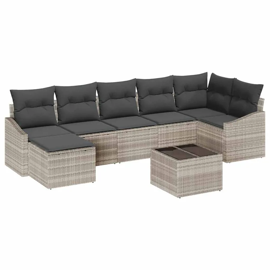 Ensemble de Canapés avec coussin 8 pcs Gris clair polyrotin - 2