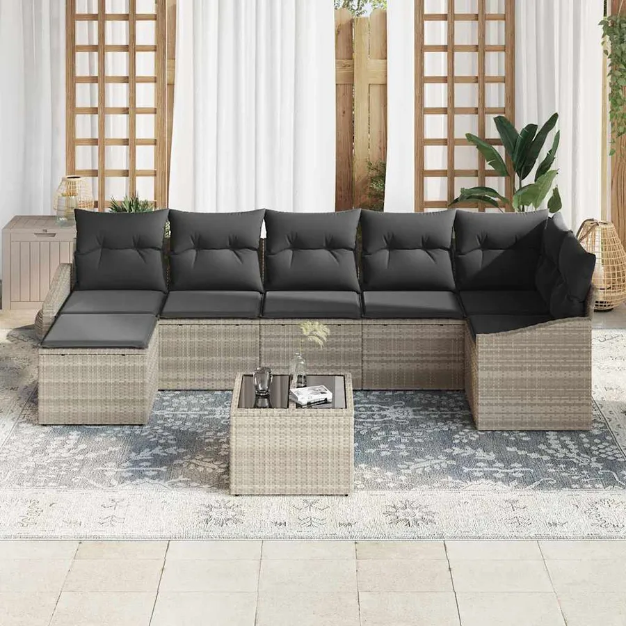 Ensemble de Canapés avec coussin 8 pcs Gris clair polyrotin - 3