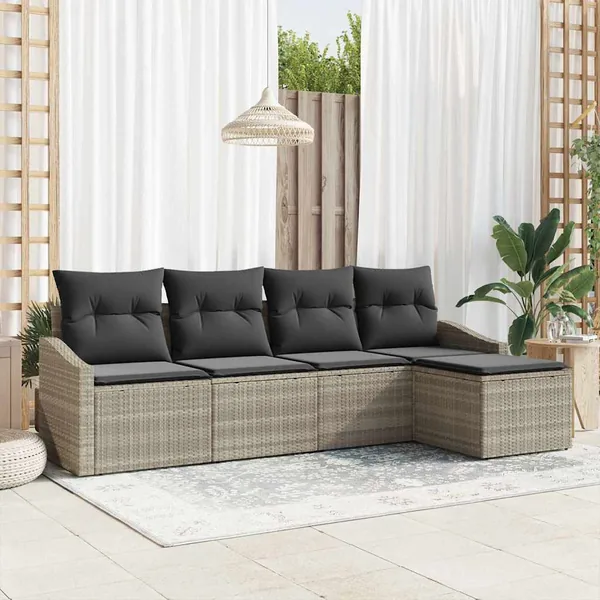 Ensemble de Canapés avec coussin 5 pcs Gris clair polyrotin