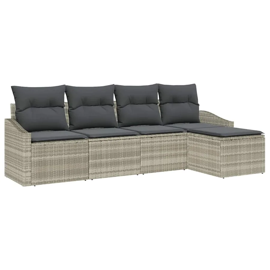 Ensemble de Canapés avec coussin 5 pcs Gris clair polyrotin - 2