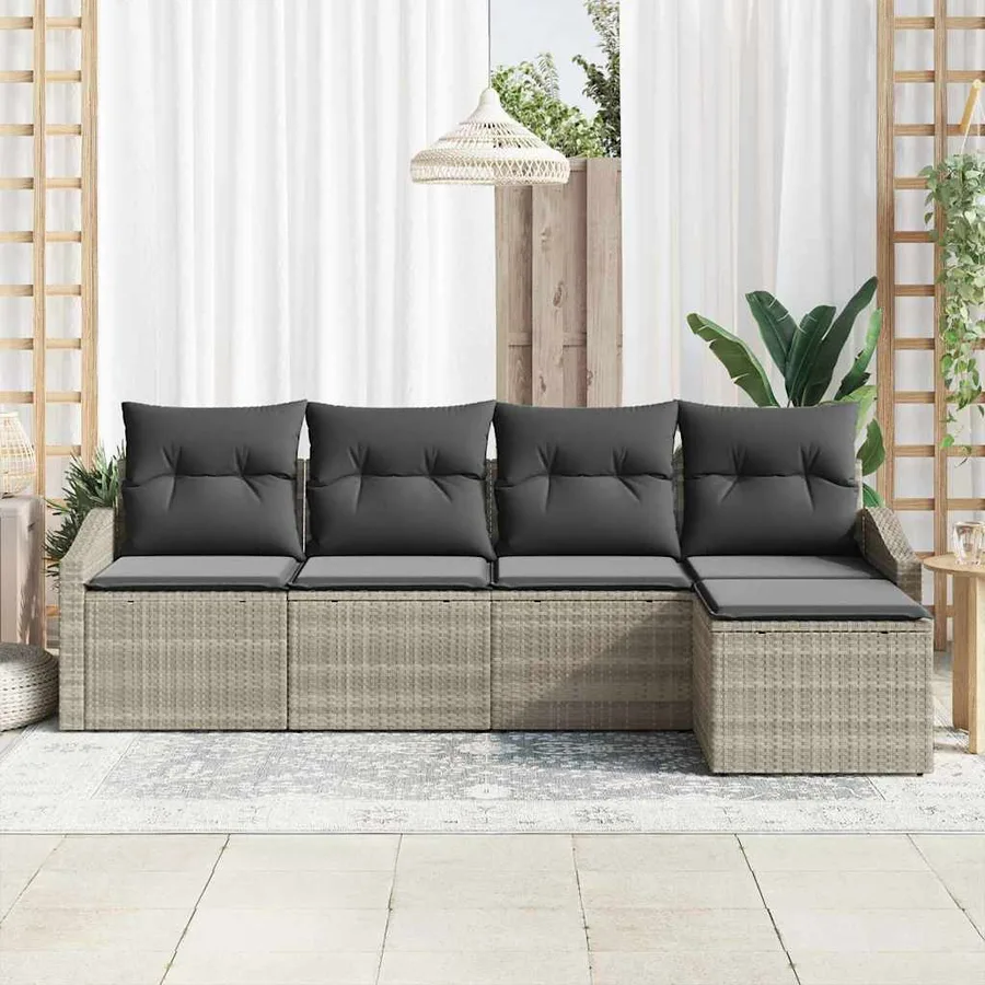 Ensemble de Canapés avec coussin 5 pcs Gris clair polyrotin - 3