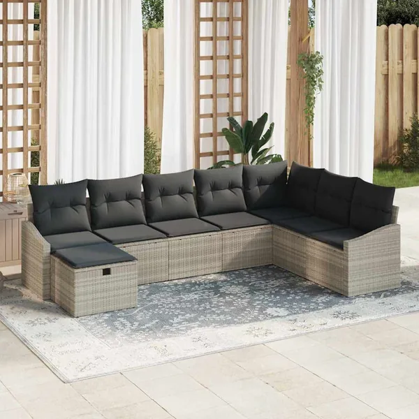 Ensemble de canapé de jardin avec coussin 8 pcs polyrotin