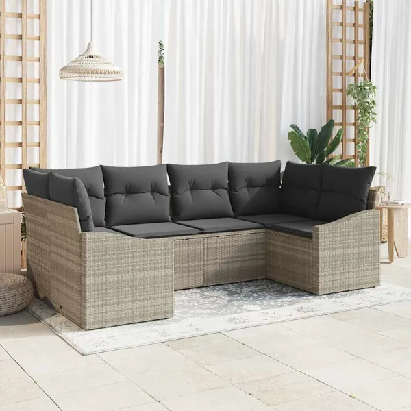 Ensemble de Canapés avec coussin 6 pcs Gris clair polyrotin
