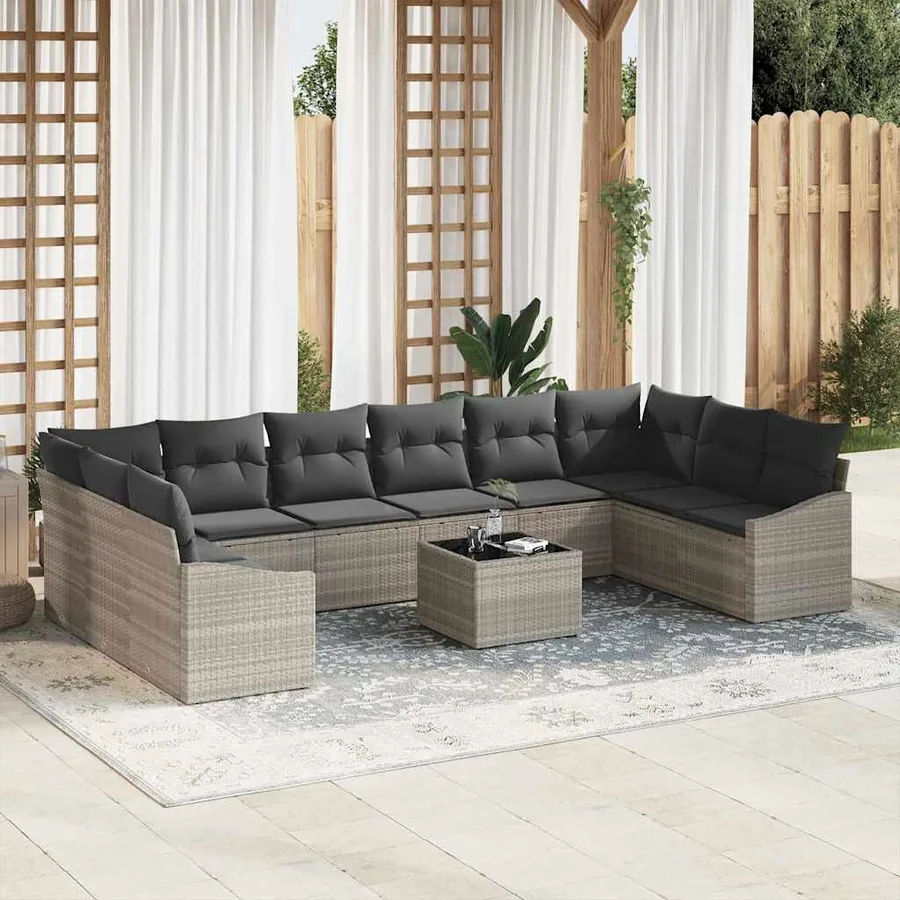Ensemble de Canapés avec coussin 11 pcs Gris clair polyrotin