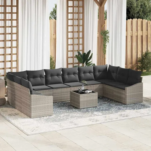 Ensemble de Canapés avec coussin 11 pcs Gris clair polyrotin