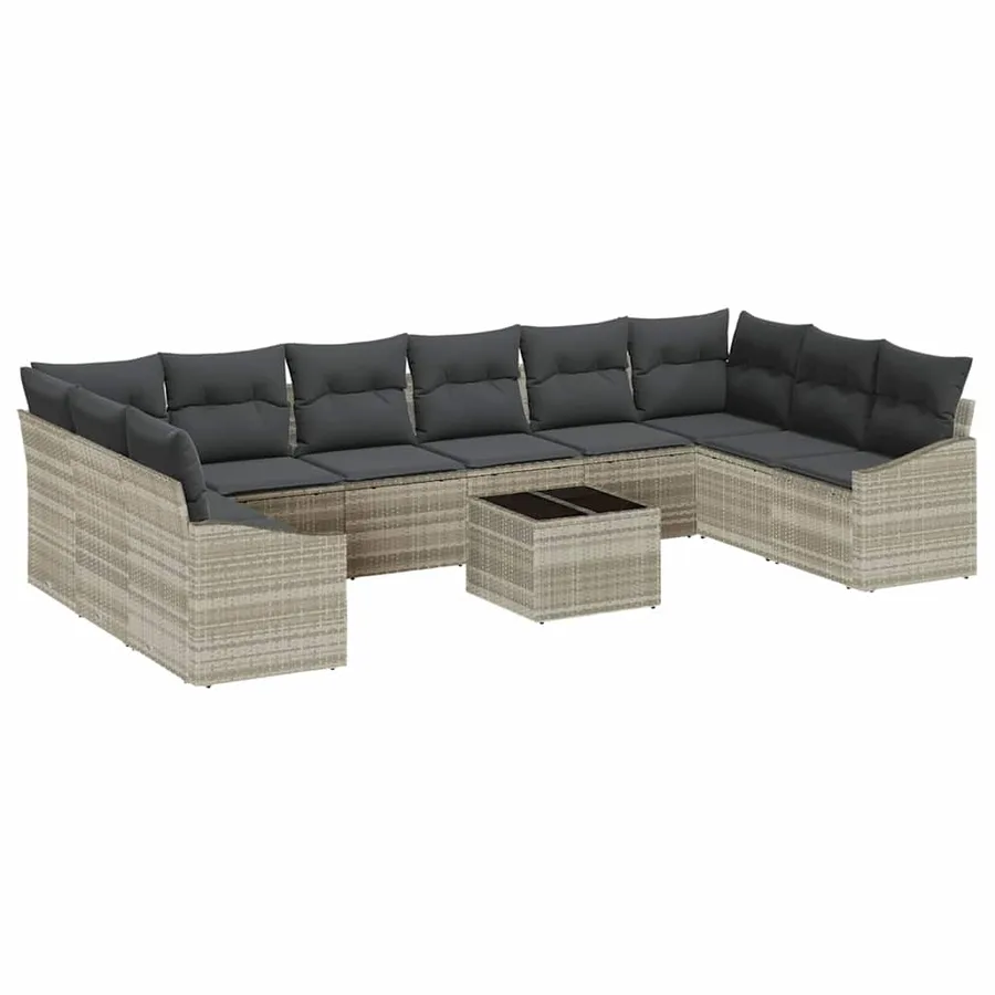 Ensemble de Canapés avec coussin 11 pcs Gris clair polyrotin - 2