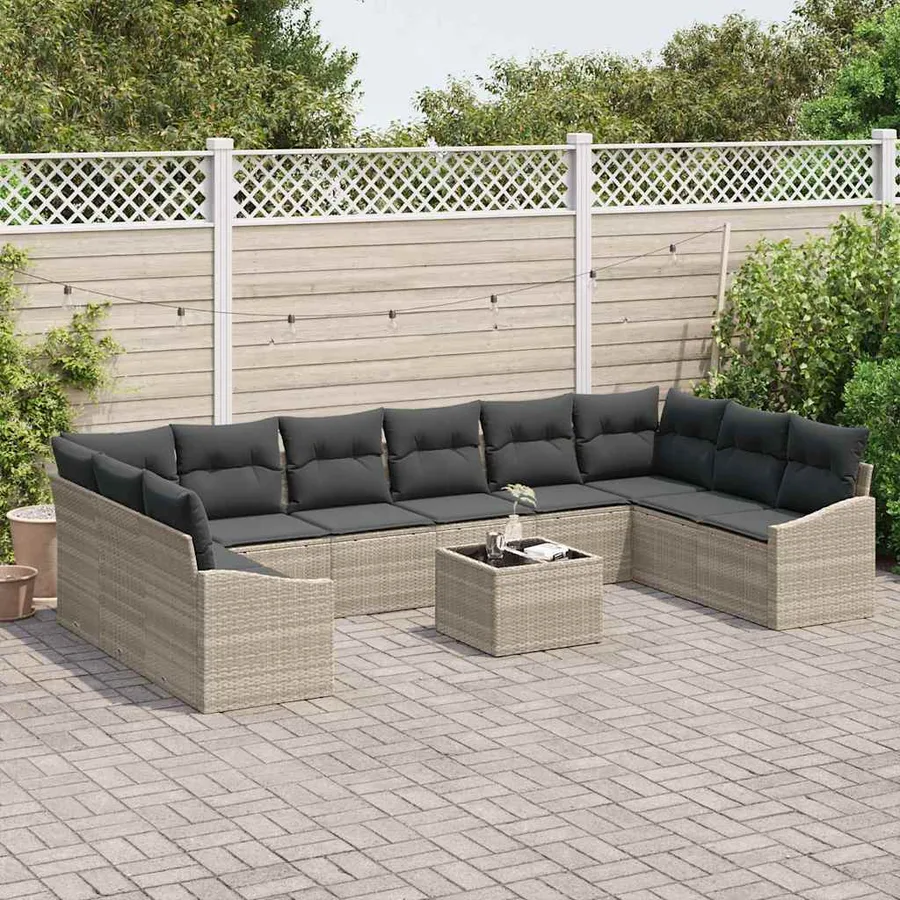 Ensemble de Canapés avec coussin 11 pcs Gris clair polyrotin - 3