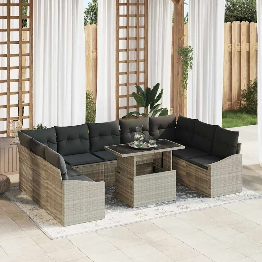 Ensemble de Canapés avec coussin 10 pcs Gris clair polyrotin