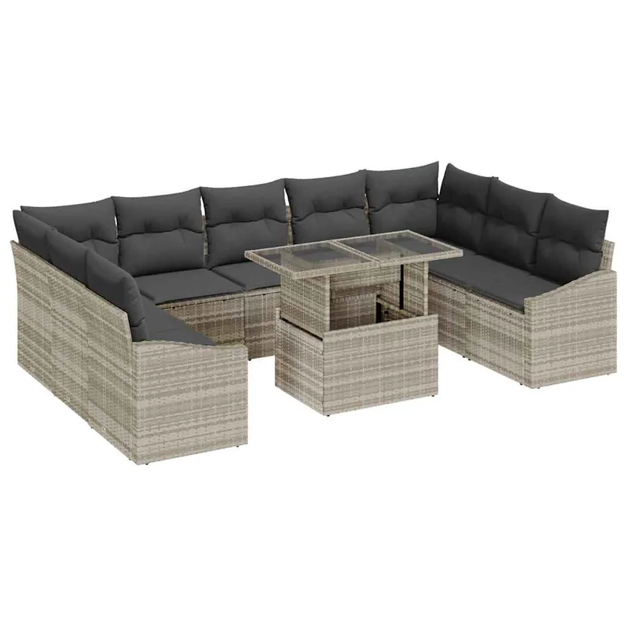 Ensemble de Canapés avec coussin 10 pcs Gris clair polyrotin - 2