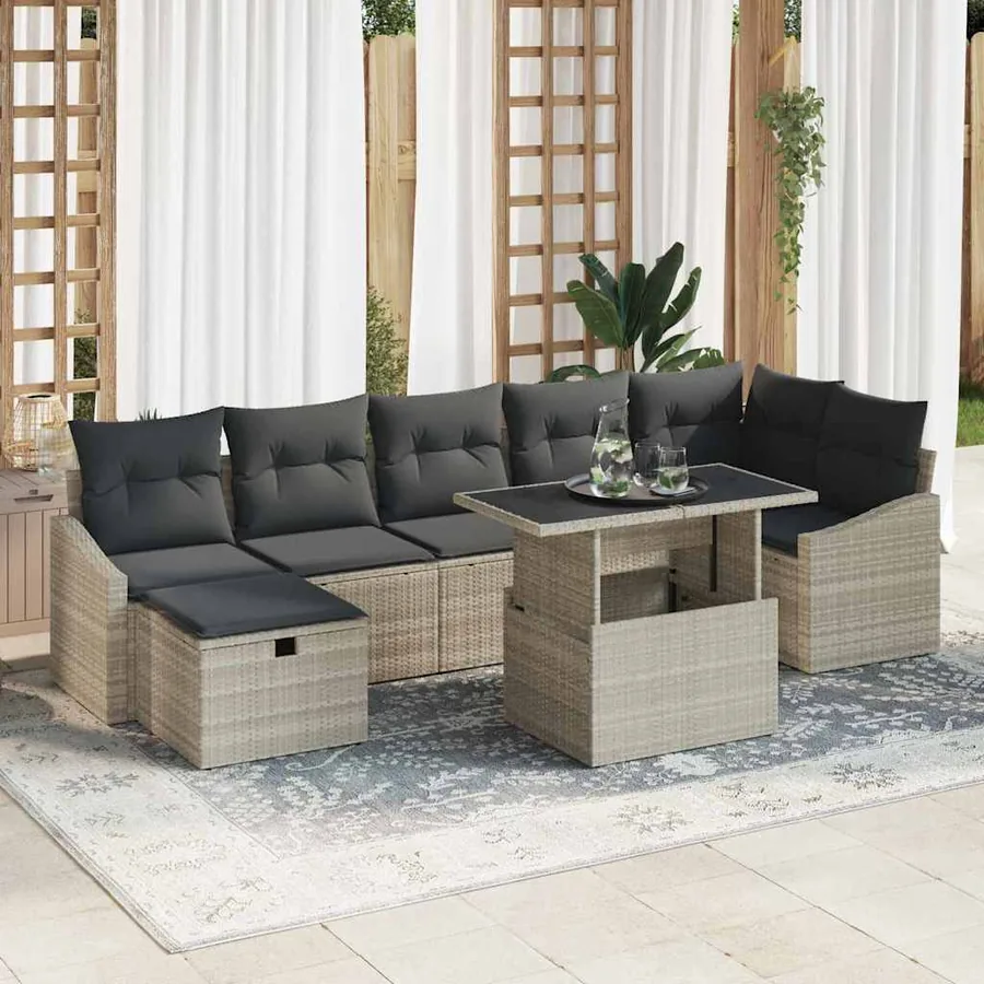 Ensemble de canapé de jardin 8 pcs Gris clair Poly rotin