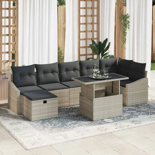 Ensemble de canapé de jardin 8 pcs Gris clair Poly rotin