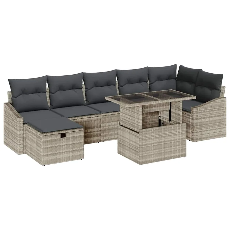 Ensemble de canapé de jardin 8 pcs Gris clair Poly rotin - 2