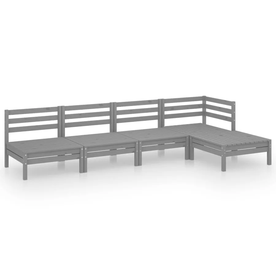 Salon de jardin 5 pcs Bois de pin massif Gris - 2