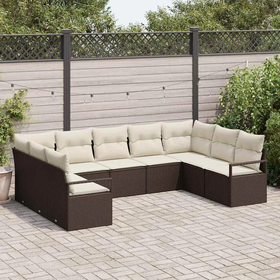 Ensemble de Canapés avec coussin 9 pcs Marron polyrotin