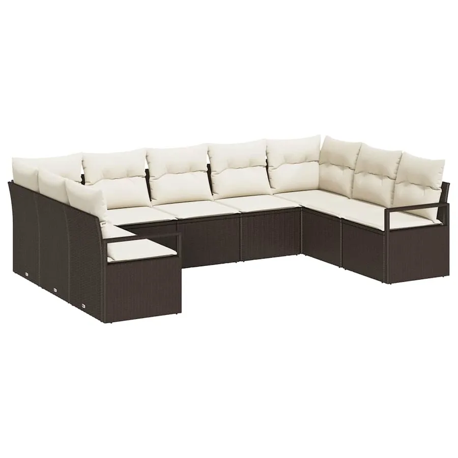 Ensemble de Canapés avec coussin 9 pcs Marron polyrotin - 2