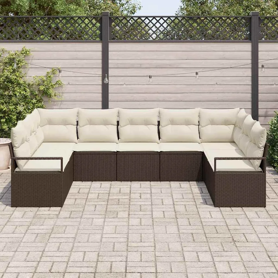 Ensemble de Canapés avec coussin 9 pcs Marron polyrotin - 3