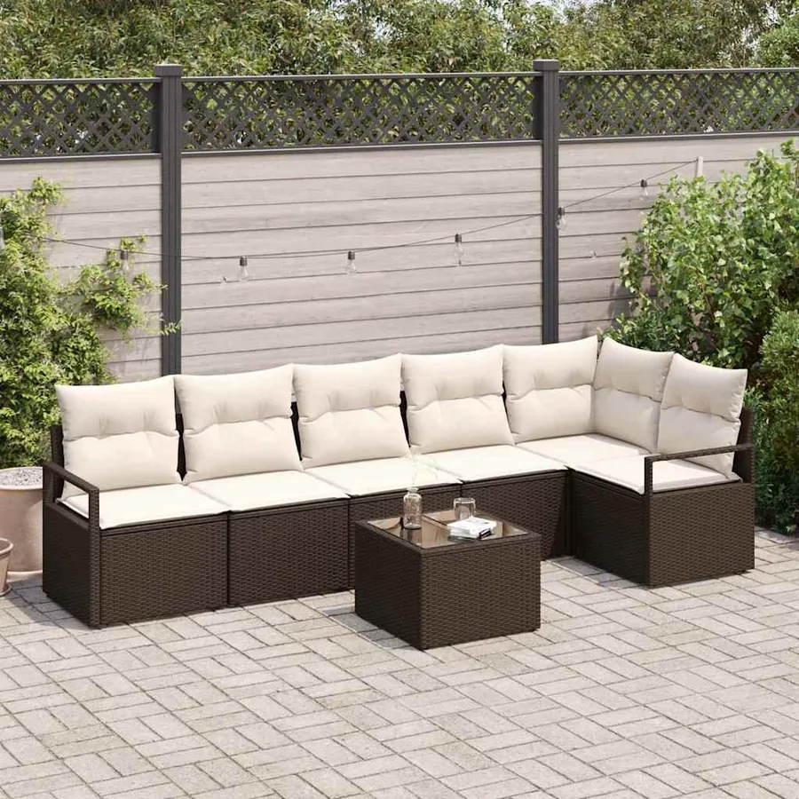 Ensemble de Canapés avec coussin 7 pcs Marron polyrotin