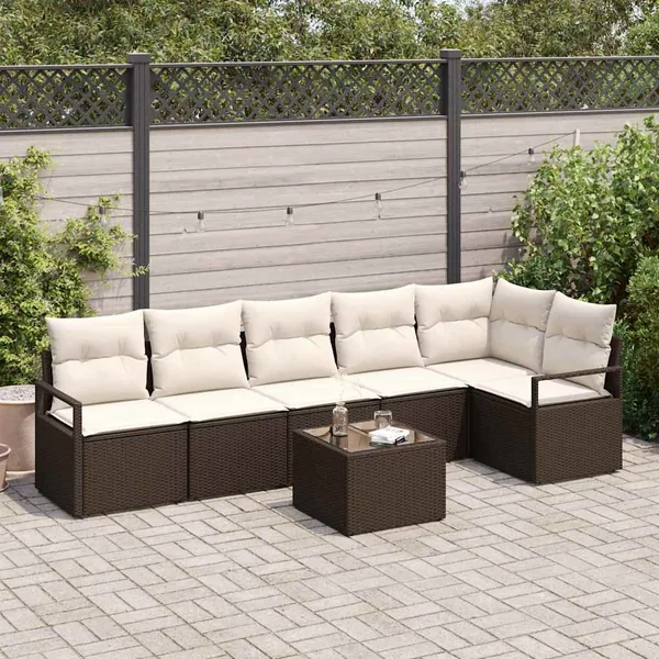 Ensemble de Canapés avec coussin 7 pcs Marron polyrotin