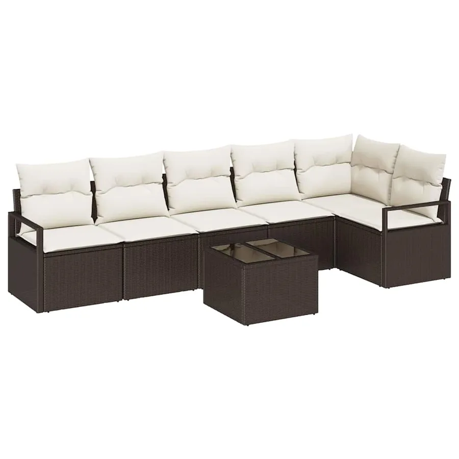 Ensemble de Canapés avec coussin 7 pcs Marron polyrotin - 2