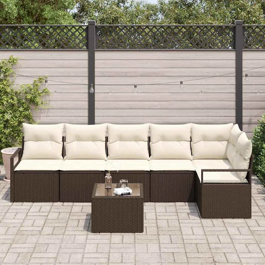 Ensemble de Canapés avec coussin 7 pcs Marron polyrotin - 3