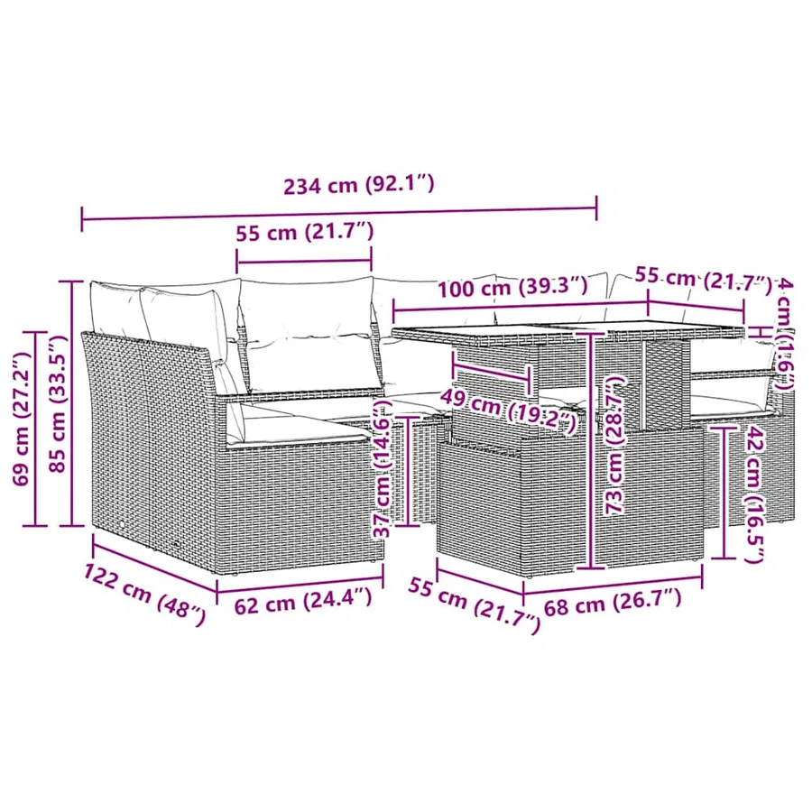 Ensemble de canapé de jardin 7 pcs Marron polyrotin - 11