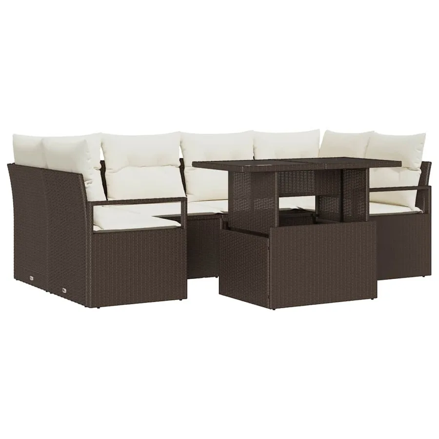 Ensemble de canapé de jardin 7 pcs Marron polyrotin - 2