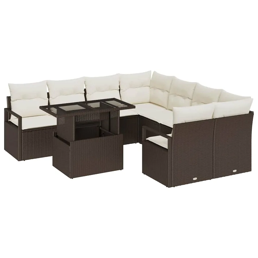 Ensemble de canapé de jardin 9 pcs Marron et Crème polyrotin - 2
