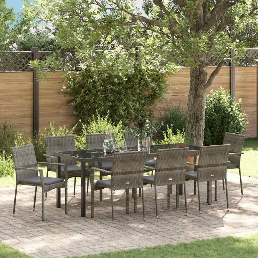 Ensemble de salle à manger pour jardin 9 pcs Gris polyrotin