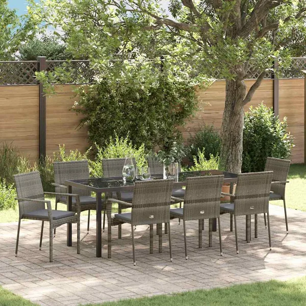 Ensemble de salle à manger pour jardin 9 pcs Gris polyrotin