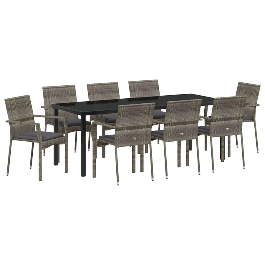 Ensemble de salle à manger pour jardin 9 pcs Gris polyrotin - 2