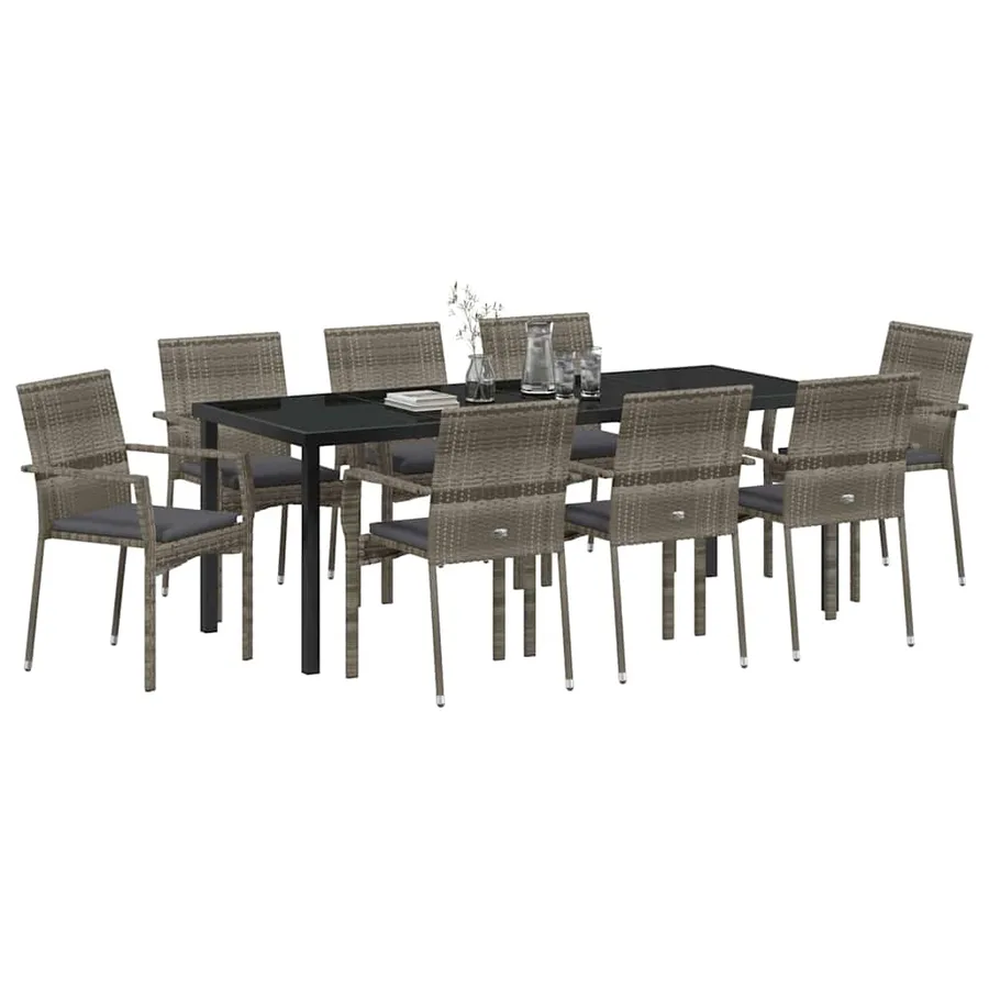 Ensemble de salle à manger pour jardin 9 pcs Gris polyrotin - 3