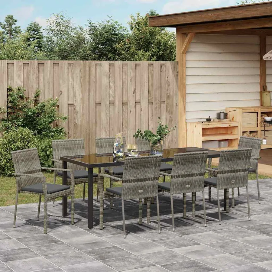 Ensemble de salle à manger pour jardin 9 pcs Gris polyrotin - 4