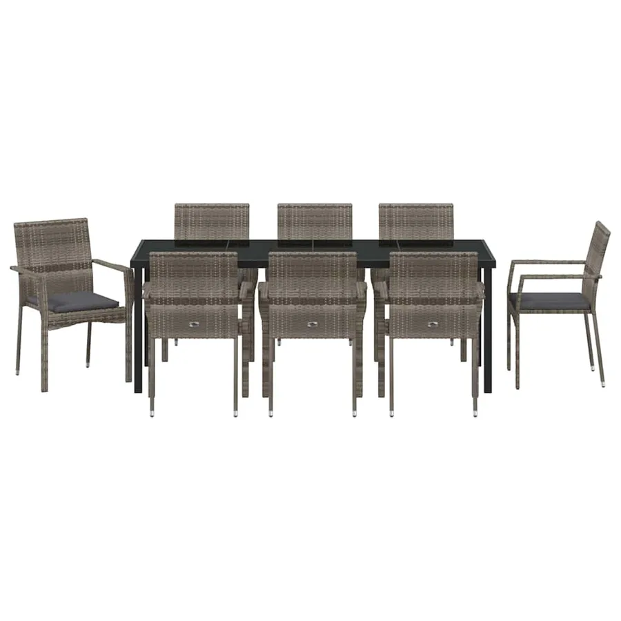 Ensemble de salle à manger pour jardin 9 pcs Gris polyrotin - 7