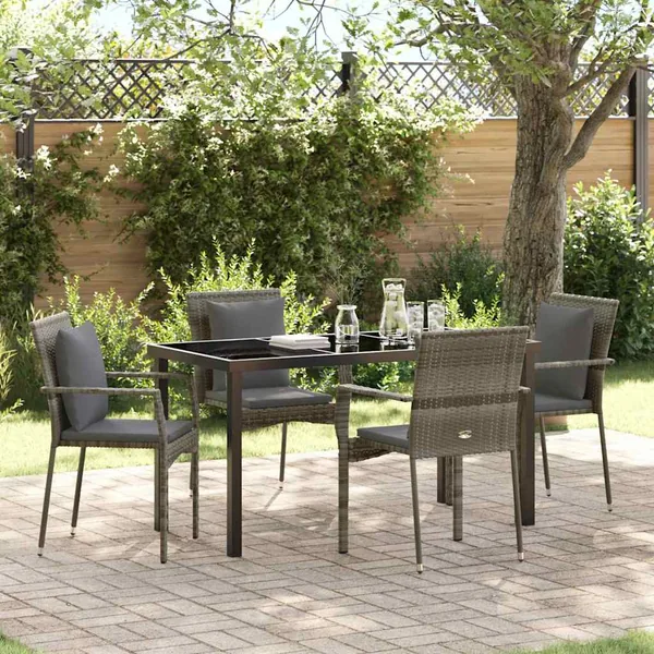 Ensemble de salle à manger pour jardin 5 pcs Gris polyrotin