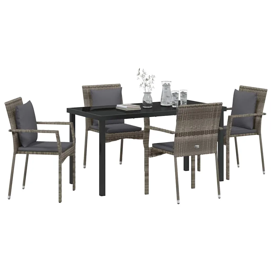 Ensemble de salle à manger pour jardin 5 pcs Gris polyrotin - 3