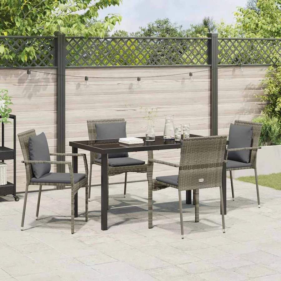 Ensemble de salle à manger pour jardin 5 pcs Gris polyrotin - 4