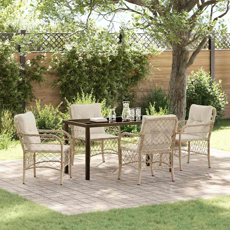 Ensemble de salle à manger pour jardin 5 pcs Beige polyrotin