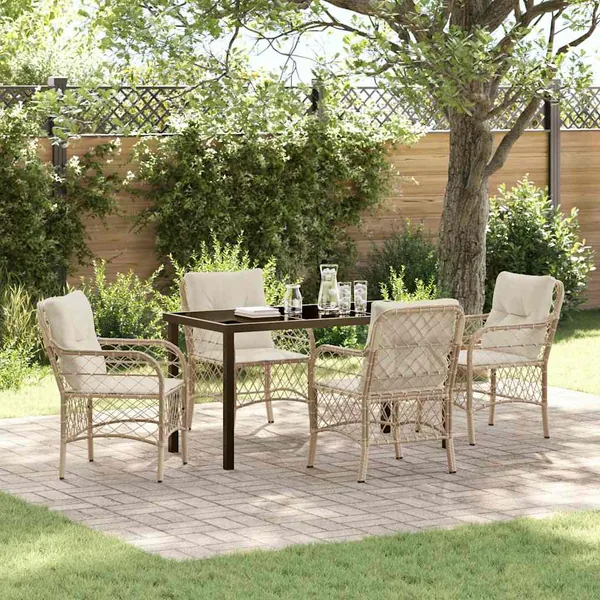 Ensemble de salle à manger pour jardin 5 pcs Beige polyrotin