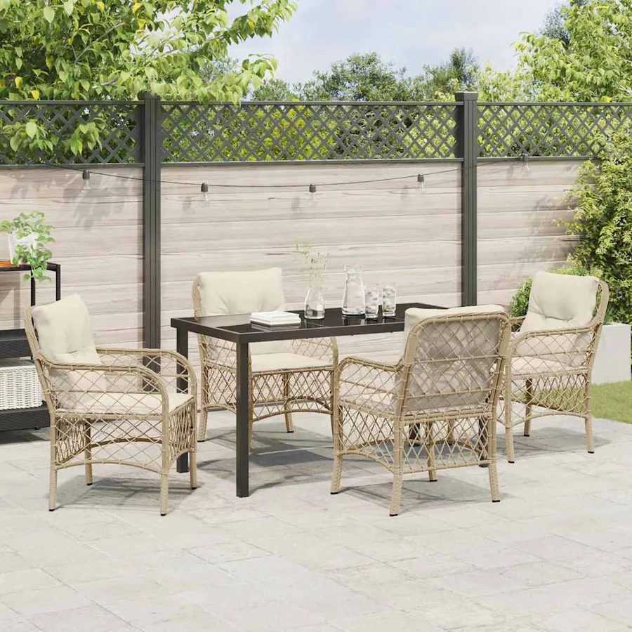 Ensemble de salle à manger pour jardin 5 pcs Beige polyrotin - 4