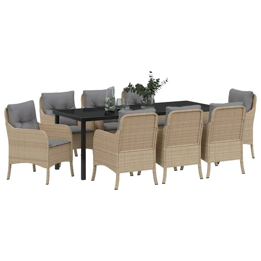 Ensemble de salle à manger pour jardin 9 pcs Beige polyrotin - 3