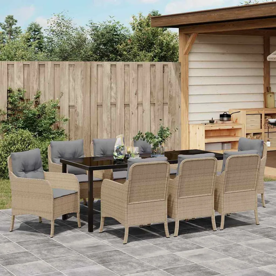 Ensemble de salle à manger pour jardin 9 pcs Beige polyrotin - 4