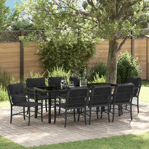 Ensemble de salle à manger pour jardin 9 pcs Noir polyrotin