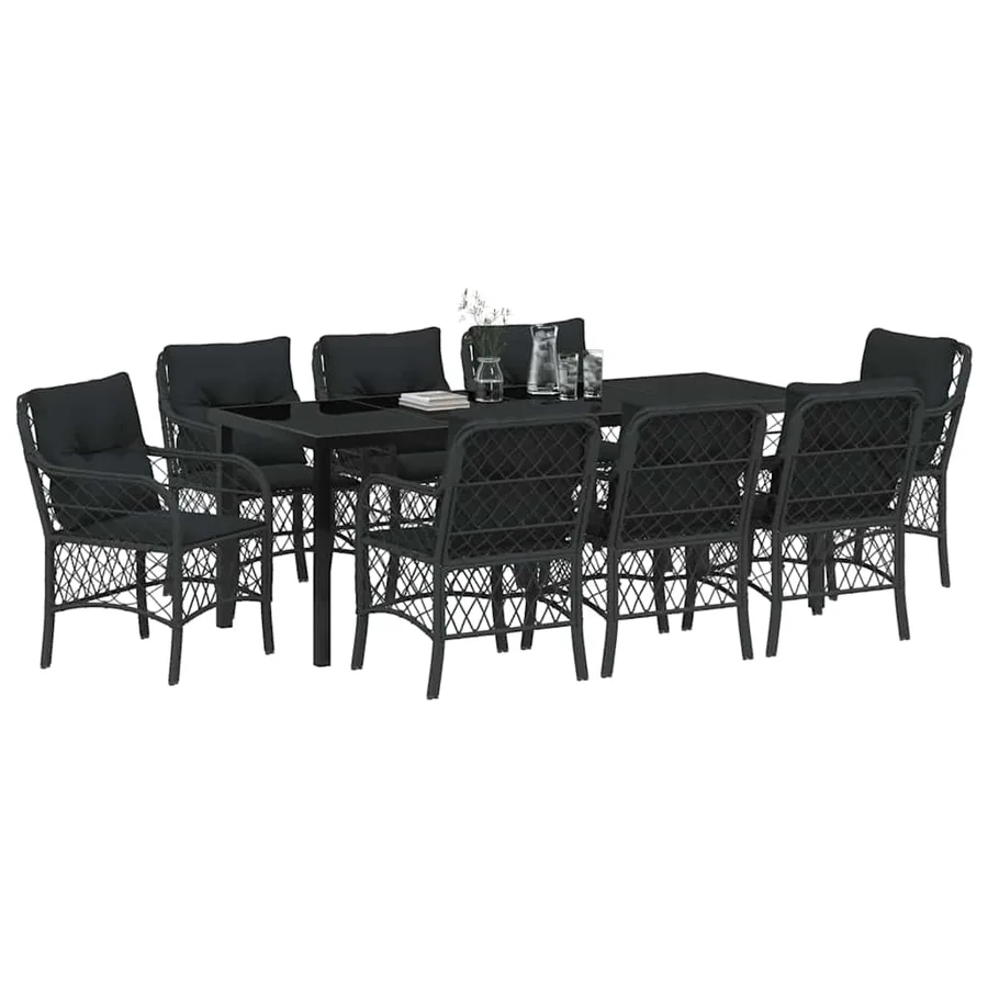 Ensemble de salle à manger pour jardin 9 pcs Noir polyrotin - 3