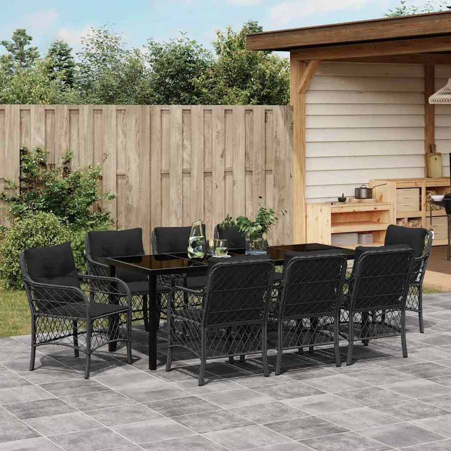 Ensemble de salle à manger pour jardin 9 pcs Noir polyrotin - 4